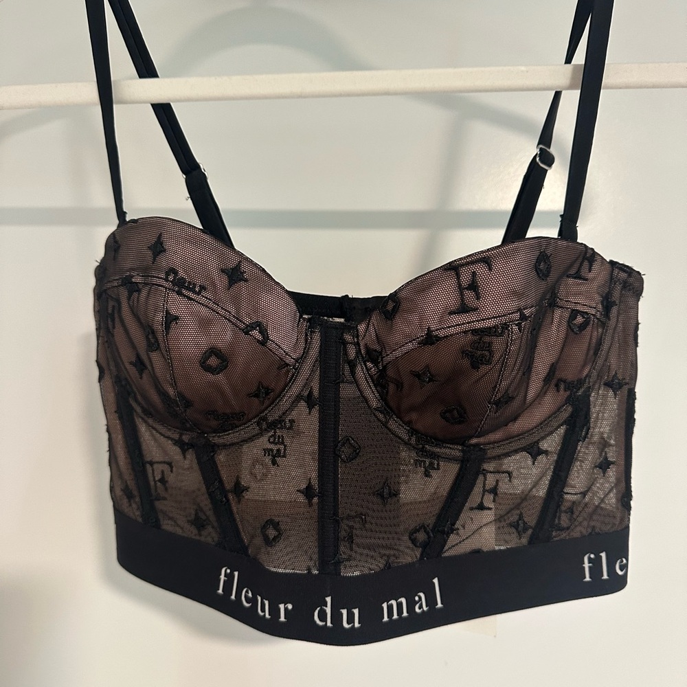 Fleur du Mal Black Embroidered Mesh Bra